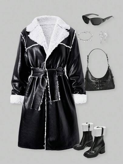 SHEIN ChillGRL 1 st flickor plus fuskpäls lös lång trendig jacka, lämplig för daglig pendling, höst/vinter