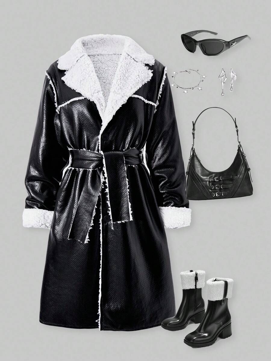 SHEIN ChillGRL 1pc Girls Plus Faux Fur Loose Long Fashionable Jacket, Suitable For Daily Commute, Autumn/Winter