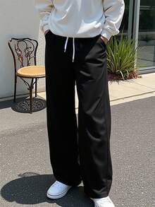 SHEIN Mirajuku 1pc Teens' Casual Sports Design Drawstring Sweatpants, Versatile For Daily Commute, Spring/Autumn Fall Winter - Black - View 7