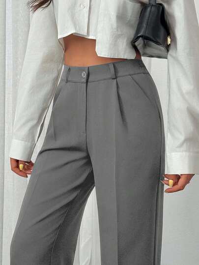 EURMUSE Classic Belted Detalied Pants, High-Waisted Design, Pleated Front, Business Attire, Straight Leg Cut, Professional Wear, Tailored Fit, Office Fashion, Formal Trousers, Smart Casual, Clean Lines, Traditional Style, Work Wardrobe Essential, Quality Fabric, Sophisticated Look, Corporate Wear, Modern Silhouette, Business Professional