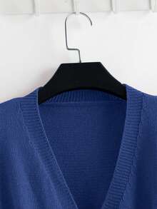 Lyxana New Elegant Button Decor Pullover Sweater, Minimalist European & American Style Fashion Knit Top - Blue - View 4