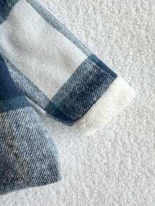 Playful Pals 1件男婴毛绒内衬复古格子领外套，蓝白加厚格子休闲拉链外套，带口袋，适合秋冬季日常穿着