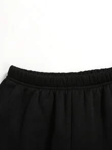 SHEIN 少女两件套服装，黑色连帽卫衣，秋季休闲套装，适合儿童日常穿着，返校、典礼、日常、学校、旅行、运动、秋冬季、新年、圣诞节等场合。 - 黑色 - 查看 7