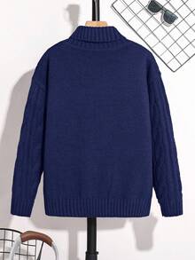 Tween-Jungen Lässig Einfarbiger Rollkragenpullover, Herbst/Winter - marineblau - Übersicht 2