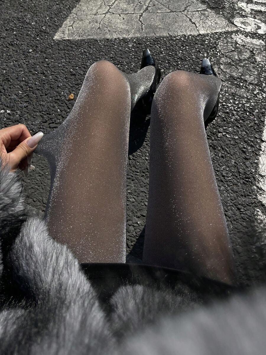 DAZY 黑色透明连裤袜，修身显腿袜 - 銀色 - 查看 1