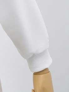 SHEIN ChillGRL 2 件套 Tween Girl 字母印花白色运动衫和卡其色工装裤休闲街头时尚服装 - 白色 - 查看 8