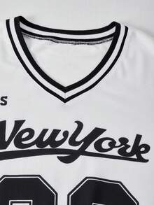 SHEIN ChillGRL 青少年女孩 V 领字母印花运动衫和工装裤休闲两件套