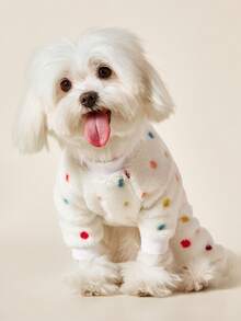 PETSIN 一件白色波点印花宠物连体衣，秋冬季法兰绒材质，保暖舒适，宠物保暖服