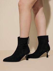 CUCCOO CURVES 女士时尚尖头高跟宽筒靴 - 黑色 - 查看 5