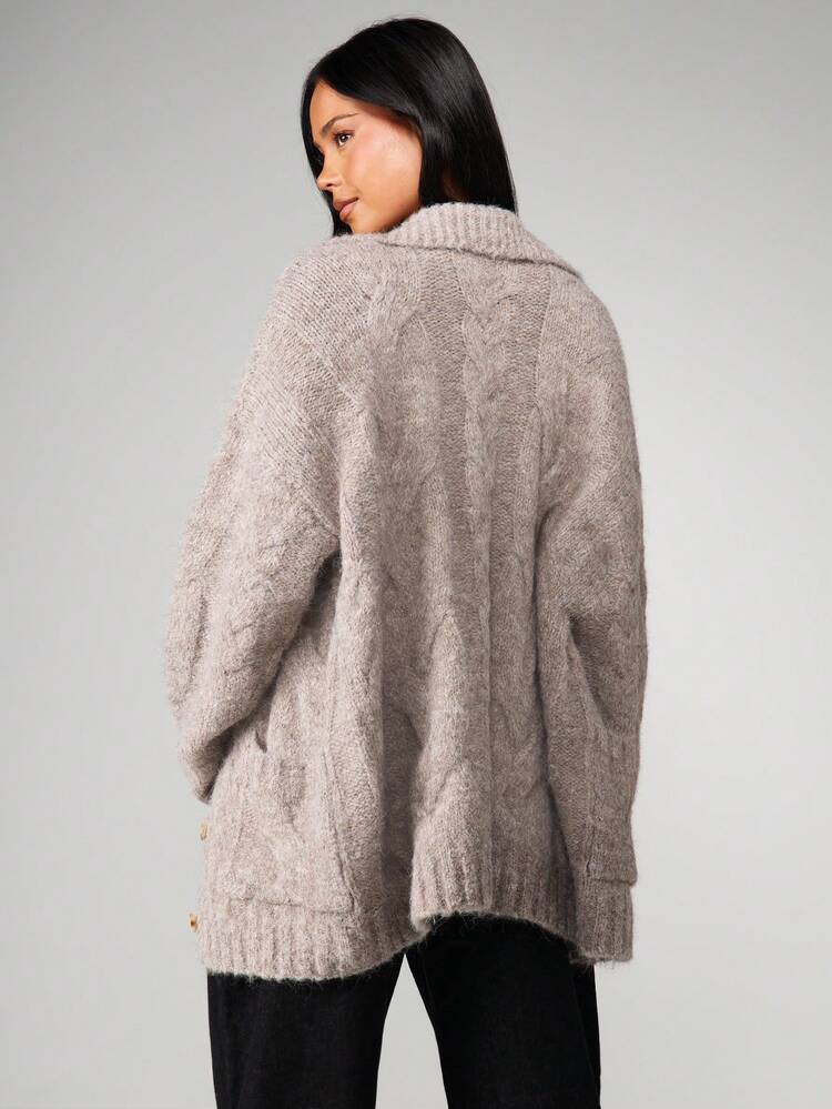 MISSGUIDED 가을을 위한 오버사이즈 케이블 니트 가디건 버튼 프론트 긴소매 겨울 스웨터 재킷 포근하고 따뜻한 캐주얼 겉옷 패션 니트웨어