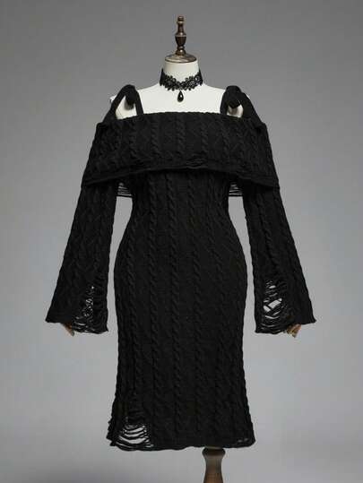 Goth فستان ضيق الجسم مع تصميم ممزق على الكتف لحجم كبير للنساء قطعة واحدة