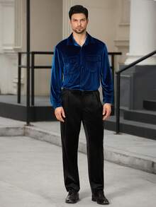 Manfinity Bizformal Men's Black Suit Pants, Velvet Fabric, High-End Fashion Suit Pants, Stylish And Versatile Straight-Leg Trousers - Black - View 6