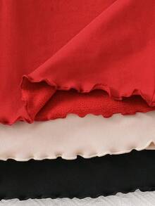 LMoss Kids 3pcs Young Girl Solid Color Ribbed Collar Thermal Lined Thick T-Shirt Set, Girls Tops, Girls Long Sleeve Tops, Girls Red Tops