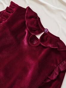 SHEIN 2件套女婴荷叶边领松紧腰舒适圣诞家居服套装 - 紅色 - 查看 5