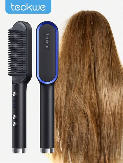 Ny negativ jonhårplattång stylingkam, 2 i 1 hårplattångborste och locktång, bärbar elektrisk plattångskam uppvärmd hårborste 10s snabb uppvärmning