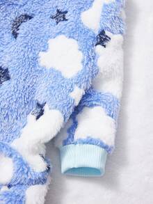 PETSIN 1pc White Star Printed Pet Jumpsuit, Blue And White Autumn And Winter Flannel Warm And Comfortable Pet Warm Clothes