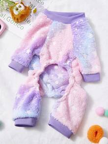 PETSIN 1pc White Star Polka Dot Printed Pet Jumpsuit Tie Dyed Autumn And Winter Flannel Warm And Comfortable Pet Warm Clothes - Multicolor - View 5