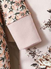 嬰兒女童花卉印花圓領長袖連體睡衣