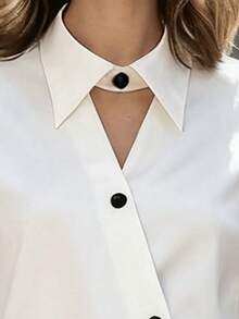 Balvessa Women's Elegant Commuter Hollow Out Collar Short Sleeve Blouse, Summer - Apricot - View 4