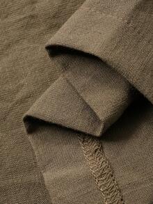 女士两件套：纯色宽松翻领长袖衬衫和直筒裤，休闲优雅，秋冬女士家居服套装 - 棕色 - 查看 7