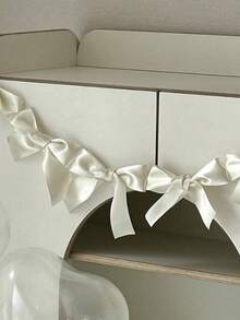 1pc Bow Streamer Backdrop Decoration Banner, Romantic Ballerina Princess Style Photo Props, Suitable For Valentine's Day, Single Lady Birthday Party, Wedding Bow Garland Streamer - Beige - View 7