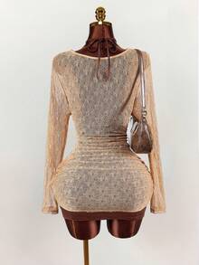 Amplova Vestido largo de manga larga con escote pronunciado y lazo, estilo romántico vintage bohemio, conjunto de 2 piezas para mujeres de talla grande - Multicolor - Ver 2