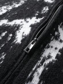 ROMWE MEN Suéter masculino de manga comprida com capuz e zíper, em jacquard com estampa de letras. - Preto - Ver 5