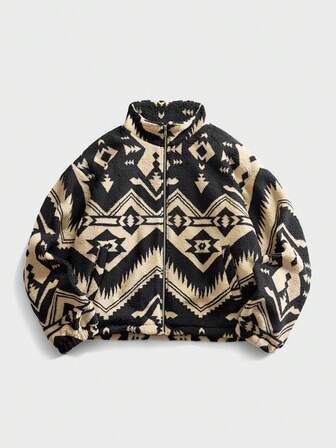 Street Life Chaqueta de forro polar con cremallera y estampado casual de moda para hombres