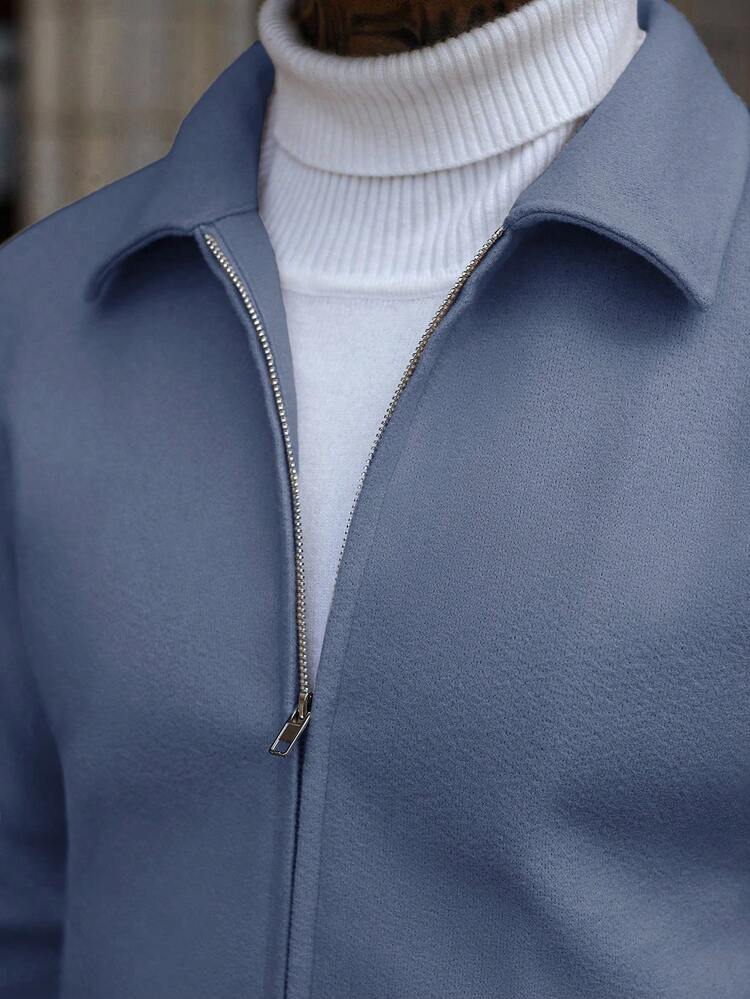 Manfinity CasualCool Áo khoác nam dài tay, màu trơn, vai thường, có khóa kéo, kiểu dáng thường ngày, áo khoác thể thao nam màu xanh nhạt, áo khoác nam có khóa kéo, áo khoác mùa hè cho nam. - Màu xanh bụi bặm - Xem 3