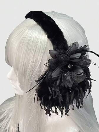 Anime 1 pezzo Paraorecchie stile punk Y2K in metallo nero con rivetti, stile gotico millennium baddie, ragnatela nera, accessorio di moda dolce e cool, subcultura unisex, riscaldante