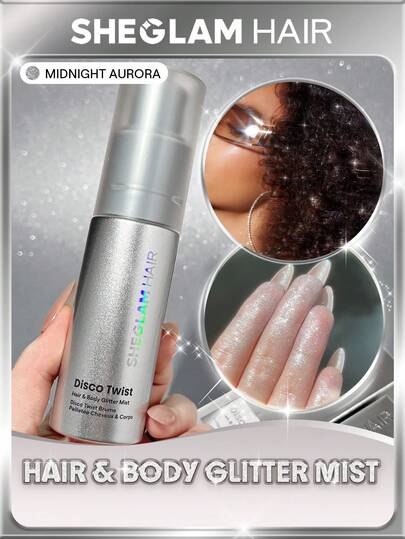 SHEGLAM HAIR Disco Twist Hair & Body Glitter Mist-Midnight Aurora, Shimmering Hair Spray, Delicate And Shiny, Soft And Smooth Hair Care, Smooth And Non-Clogging, Body Glitter Spray For Hair Body Face Graduation Birthday Holiday Summer Fall Autumn Y2K Fancy Fashion Women Makeup Cosmetic Party Beach Travel Camping Outdoors School Campus Festivals Decor Gift Present Rose Girl Best Color Charm Vibe Pink Christmas New Year Thanksgiving Day Valentine's Day