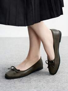 CUCCOO BIZCHIC Giày lười đế bệt thường ngày họa tiết nơ cho nữ - Màu Khaki - Xem 3