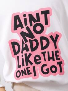 SHEIN ChillGRL 2 件套 Tween Girl 口号印花字母白色圆领运动衫搭配时尚休闲卡其色工装裤，休闲街头风格 - 粉色 - 查看 3