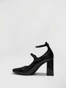 CUCCOO SZL Giày cao gót mũi vuông thanh lịch dành cho nữ, thích hợp để đi làm - màu đen - Xem 3