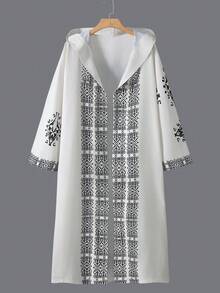 Velminro 男士长款连帽和服浴袍家居服秋冬宽松休闲睡衣 - 米色 - 查看 1