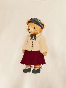 Souflis Souflis Bộ áo nỉ dài tay họa tiết gấu dễ thương phong cách Pháp cổ điển kết hợp chân váy xếp ly màu đỏ tía, phù hợp cho bé gái khi đi học, đi chơi và nhiều dịp khác nhau - Nhiều màu - Xem 7