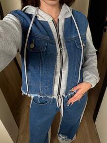 Jeanoix Women's Drawstring Waist Pocket Distressed Wide Leg Loose Casual Jeans - Blue - View 6