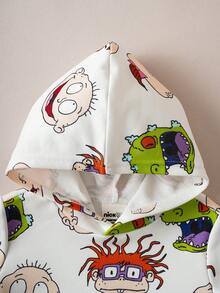 Nick 90s | SHEIN 男婴卡通绿色恐龙图案休闲白色连帽卫衣