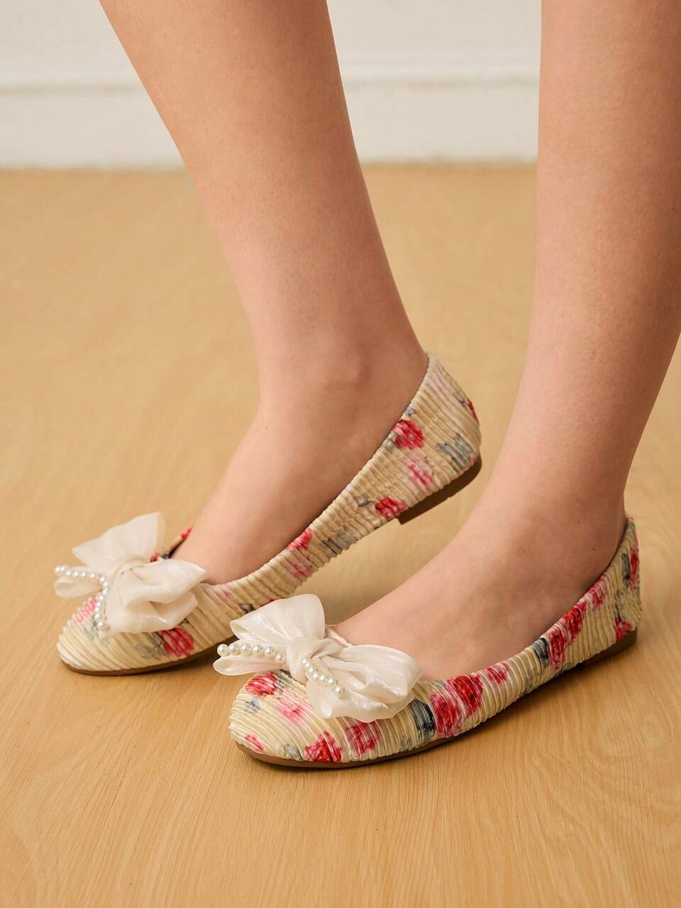 CUCCOO HITCHD Women's Bow Decor Floral Pattern Versatile Flat Loafers Valentine's Day