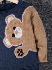 SHEIN Young Boy Casual Bear Pattern Sweater, Autumn/Winter - Navy Blue - View 4