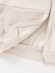 SHEIN 女童休闲针织蓬松纯色立领长袖卫衣套装，适合休闲、聚会、上学、秋冬季穿着。 - 米色 - 查看 11