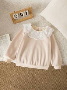 Genkimix Kids Young Girl' Cute Peter Pan Collar Ribbed Fluffy Crew Neck Pullover Sweatshirt, White, Casual Wear For Autumn/Winter - Multicolor - View 1