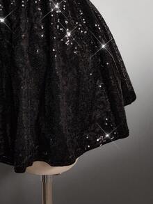 SHEIN ICON 大码女式亮片装饰无肩带派对连衣裙 - 黑色 - 查看 6