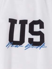 SHEIN Explorewe 青少年女孩两件套：黑白拼色星星印花短款 T 恤 + 白色手绘运动裤，休闲街头风格运动装 - 白色 - 查看 8