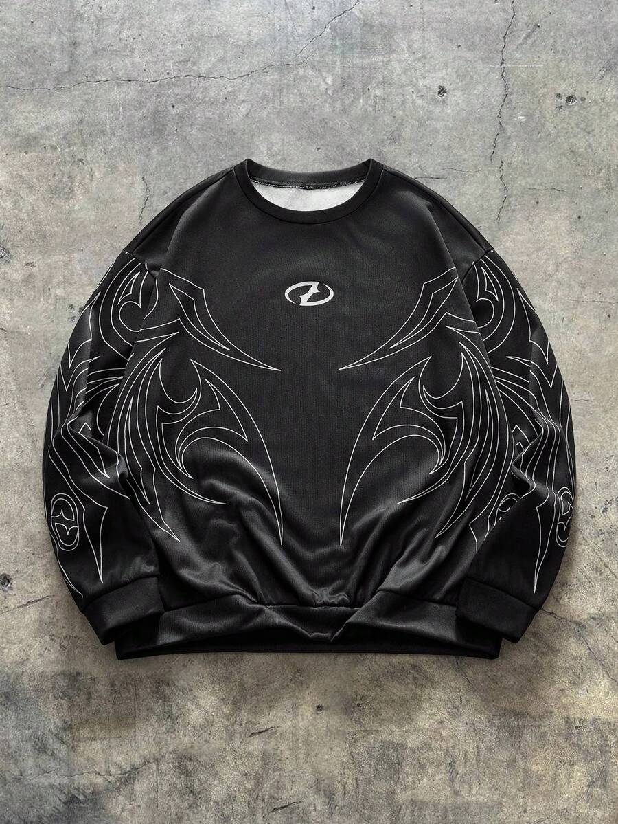 AXEPEAK 男士休闲时尚街头风加大码套头衫卫衣 - 黑色 - 查看 1