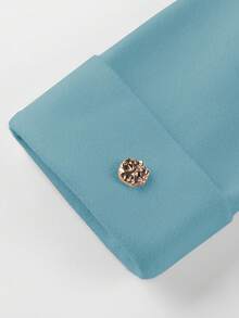 GlowEve 女士纯色金属纽扣长袖优雅外套，女士夹克，正式女士优雅套装，女士西装，蓝色女士西装外套，蓝绿色女士办公室工作服，绿松石色 - 淺藍色 - 查看 6