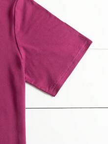 EMERY ROSE Heart & Letter Slogan Round Neck Short Sleeve Fashionable Women T-Shirt - Burgundy - View 3