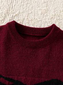 Genkimix Kids Girls' Checkerboard Sweater & Red Bow Accent Skirt Set, Versatile All-Match Red Skirt, Suitable For Halloween, Christmas, School Season, Cute Outfit - Burgundy - View 3