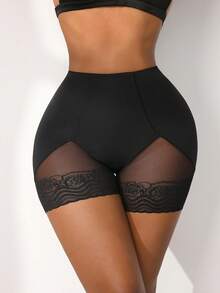 1件装女士高腰塑形内裤，条纹提臀网眼收腰塑形裤，收腹提臀平腹紧身裤，塑身短裤，内衣内裤，束腰塑形裤 - 黑色 - 查看 4