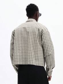 SUMWON Camisa de botones de manga larga con textura a cuadros, de corte recto, cuello casual, para otoño e invierno - Verde - Ver 2